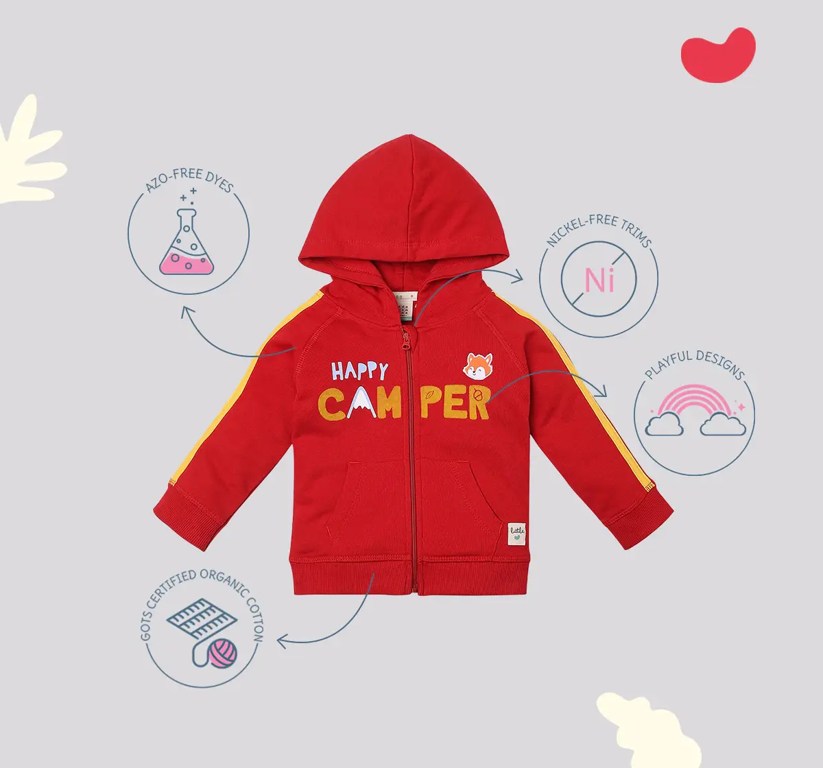 Infant Boys Printed 100% Cotton Hooded Jacket - Red
