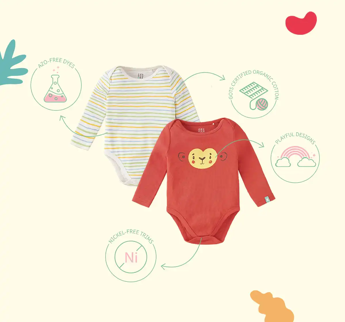 Infant Boys Short-Sleeved 100% Cotton Bodysuit - Multicolour (Pack of 2)