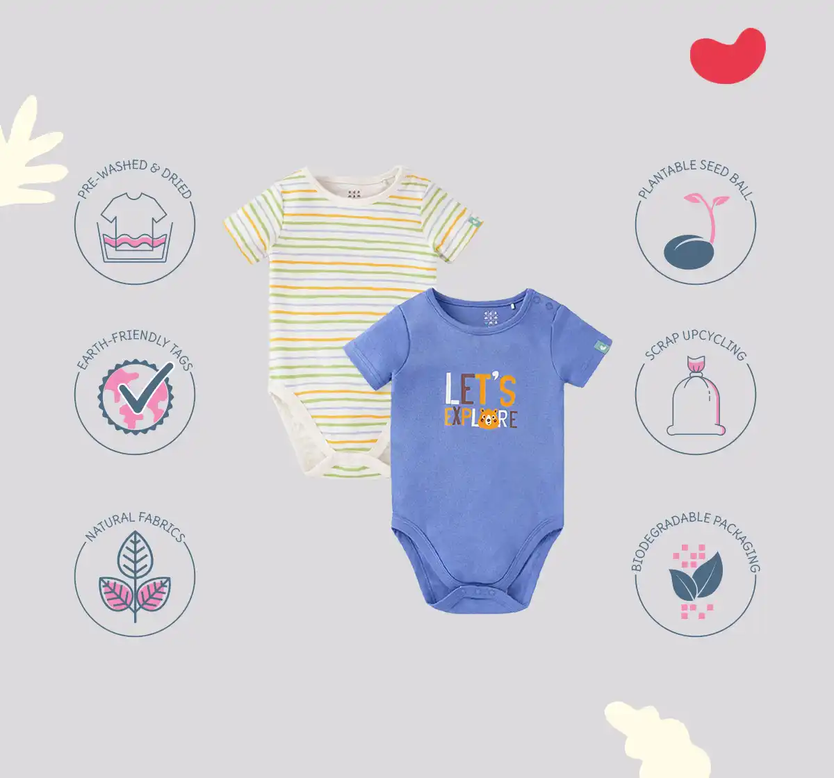 Infant Boys Short-Sleeved 100% Cotton Bodysuit - Multicolour (Pack of 2)