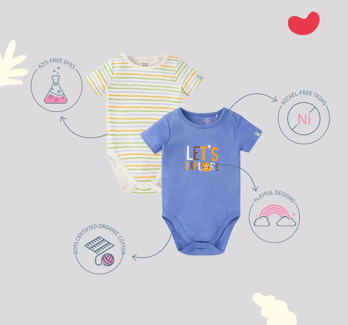 Infant Boys Short-Sleeved 100% Cotton Bodysuit - Multicolour (Pack of 2)