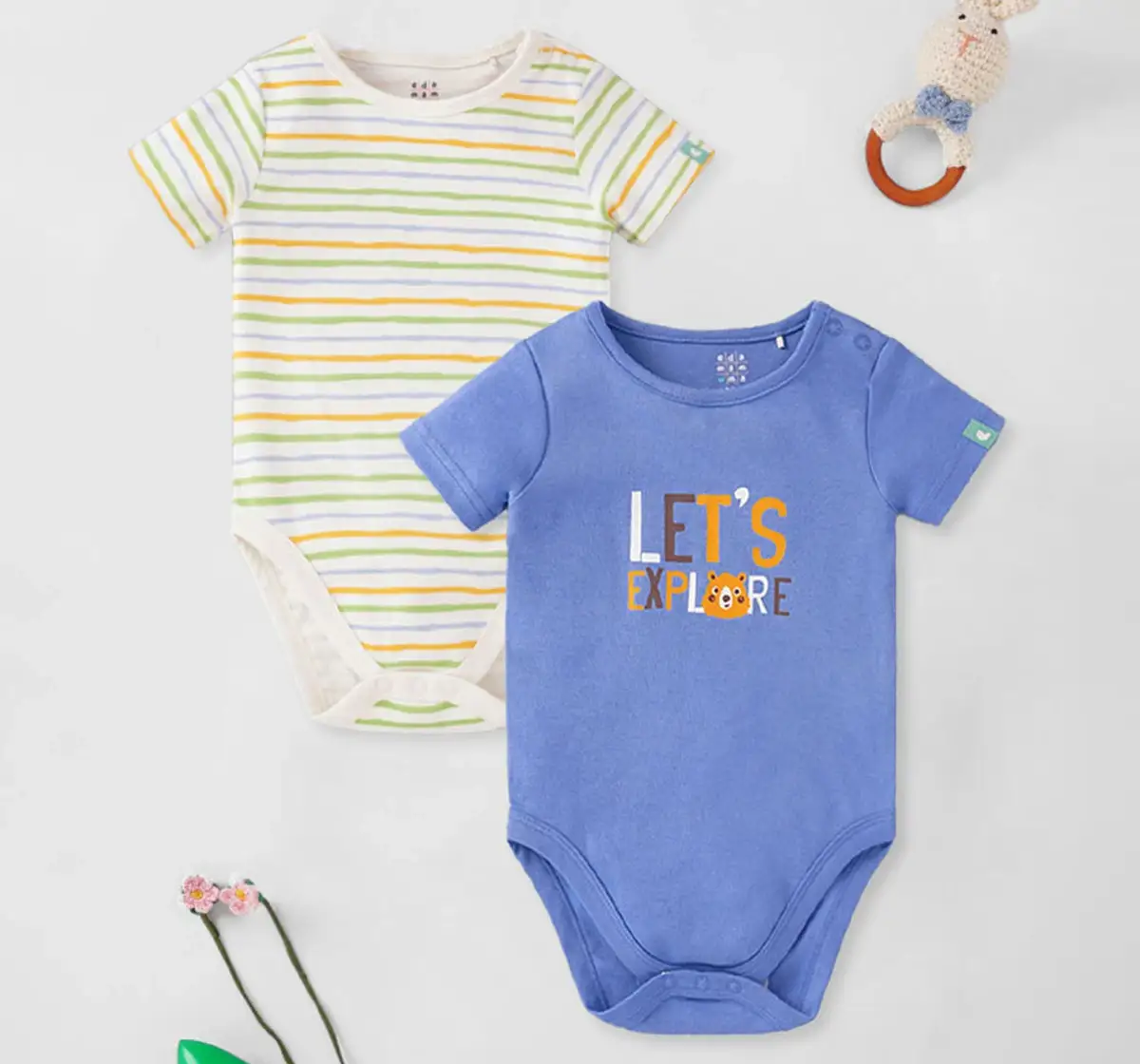 Infant Boys Short-Sleeved 100% Cotton Bodysuit - Multicolour (Pack of 2)