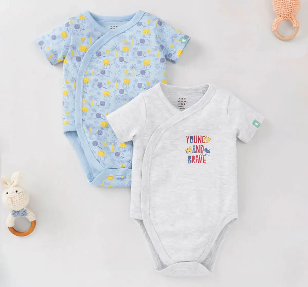 Infant Boys Printed 100% Cotton Bodysuit - Multicolour (Pack of 2)