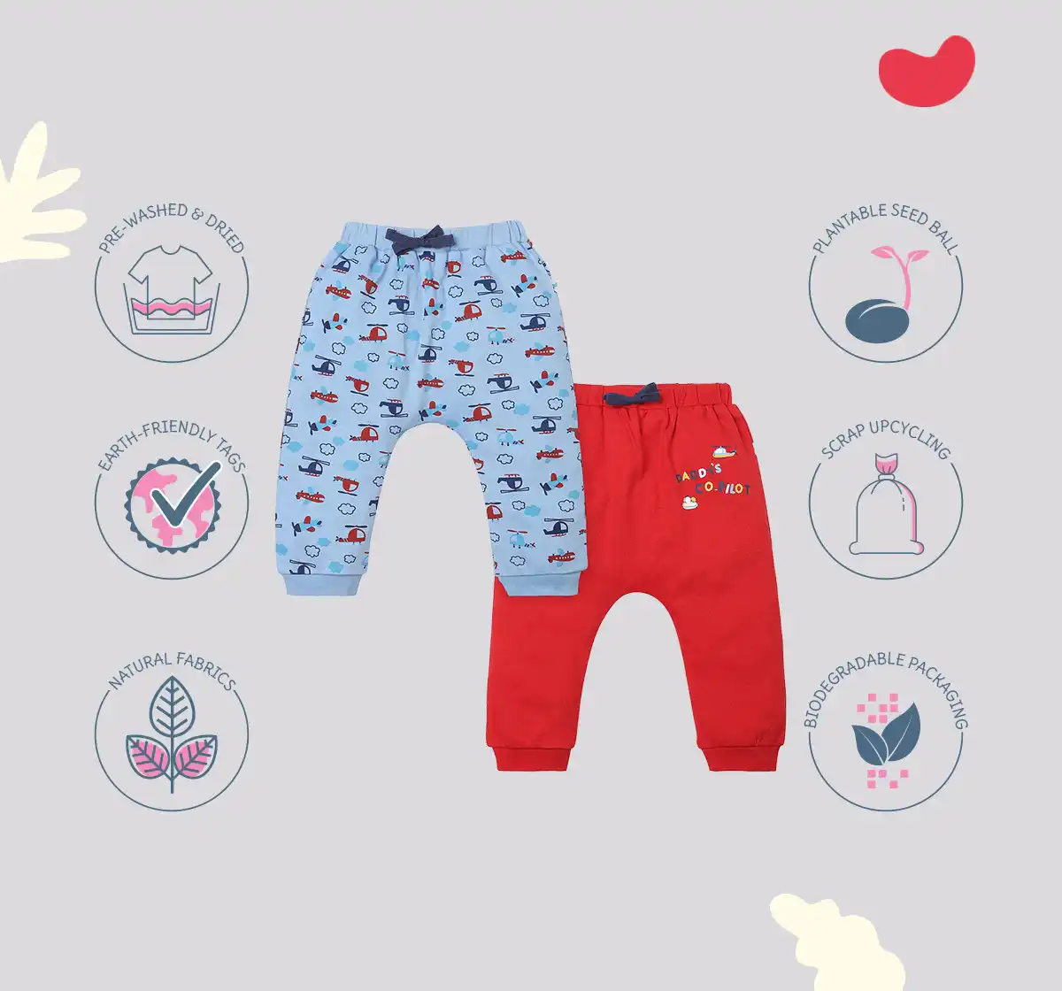 Infant Boys Printed 100% Cotton Joggers - Multicolour (Pack of 2)