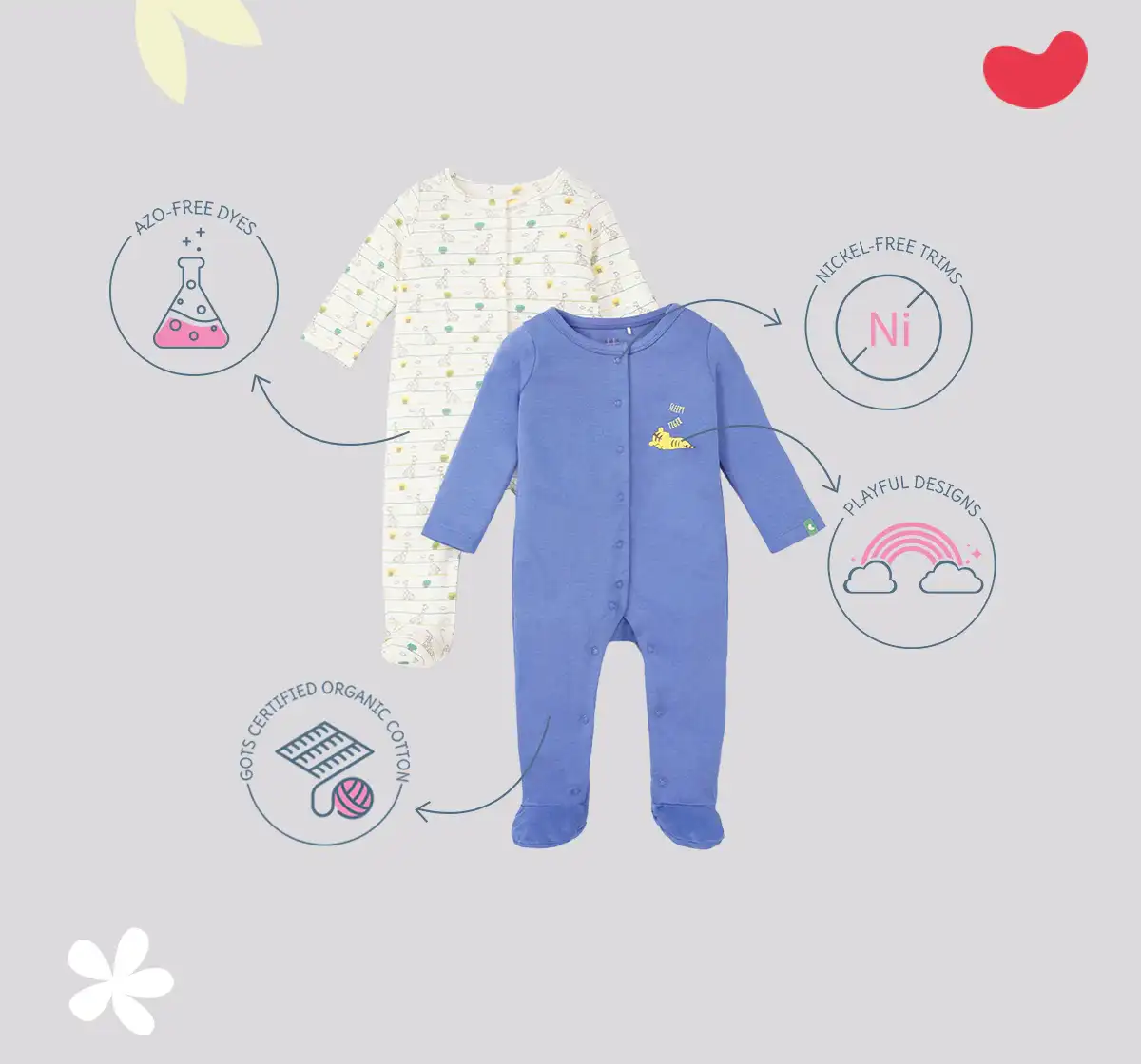 Infant Boys Printed 100% Cotton Sleepsuit Set - Multicolour (Pack of 2)