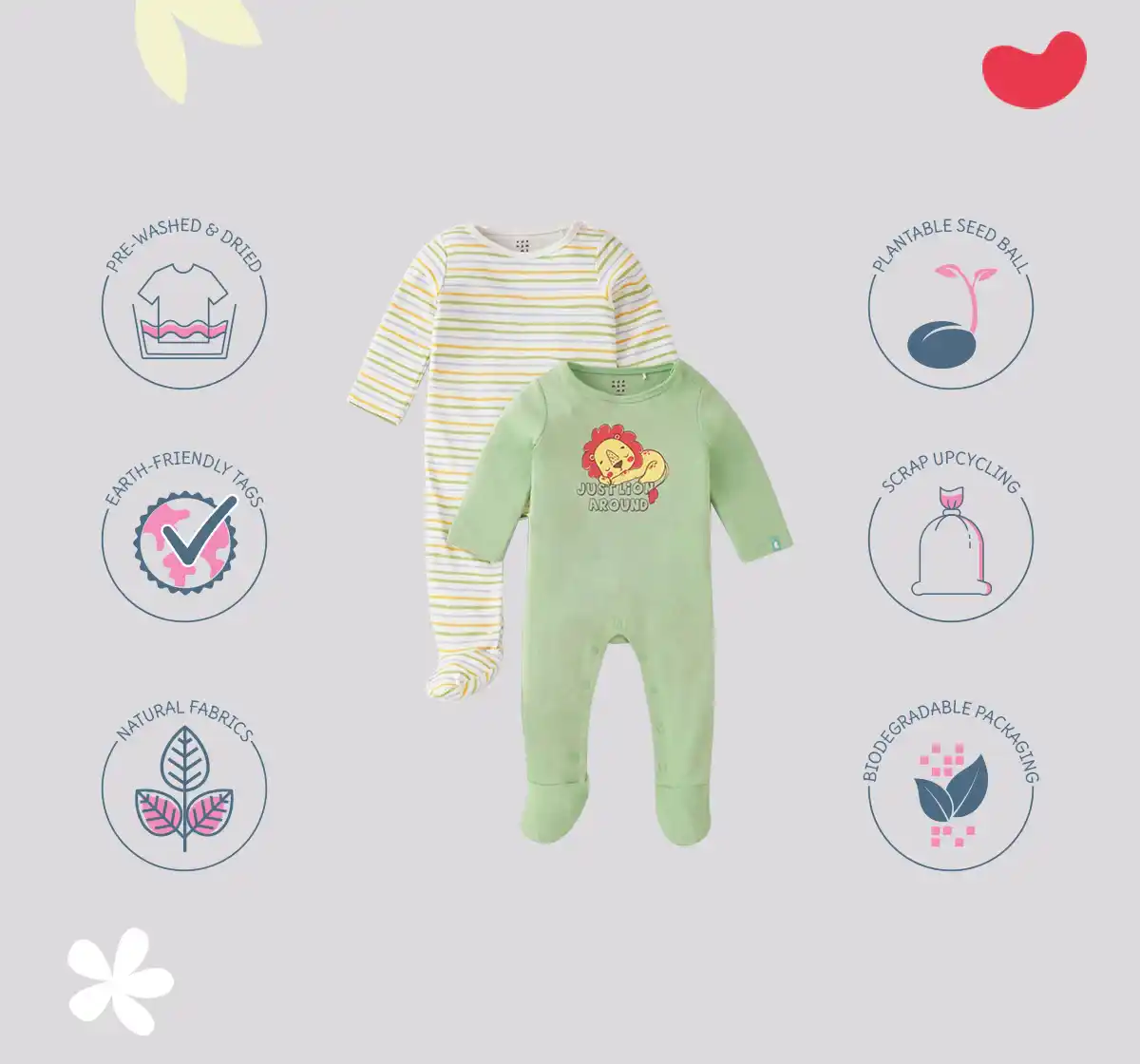 Infant Boys Printed 100% Cotton Sleepsuit Set - Multicolour (Pack of 2)