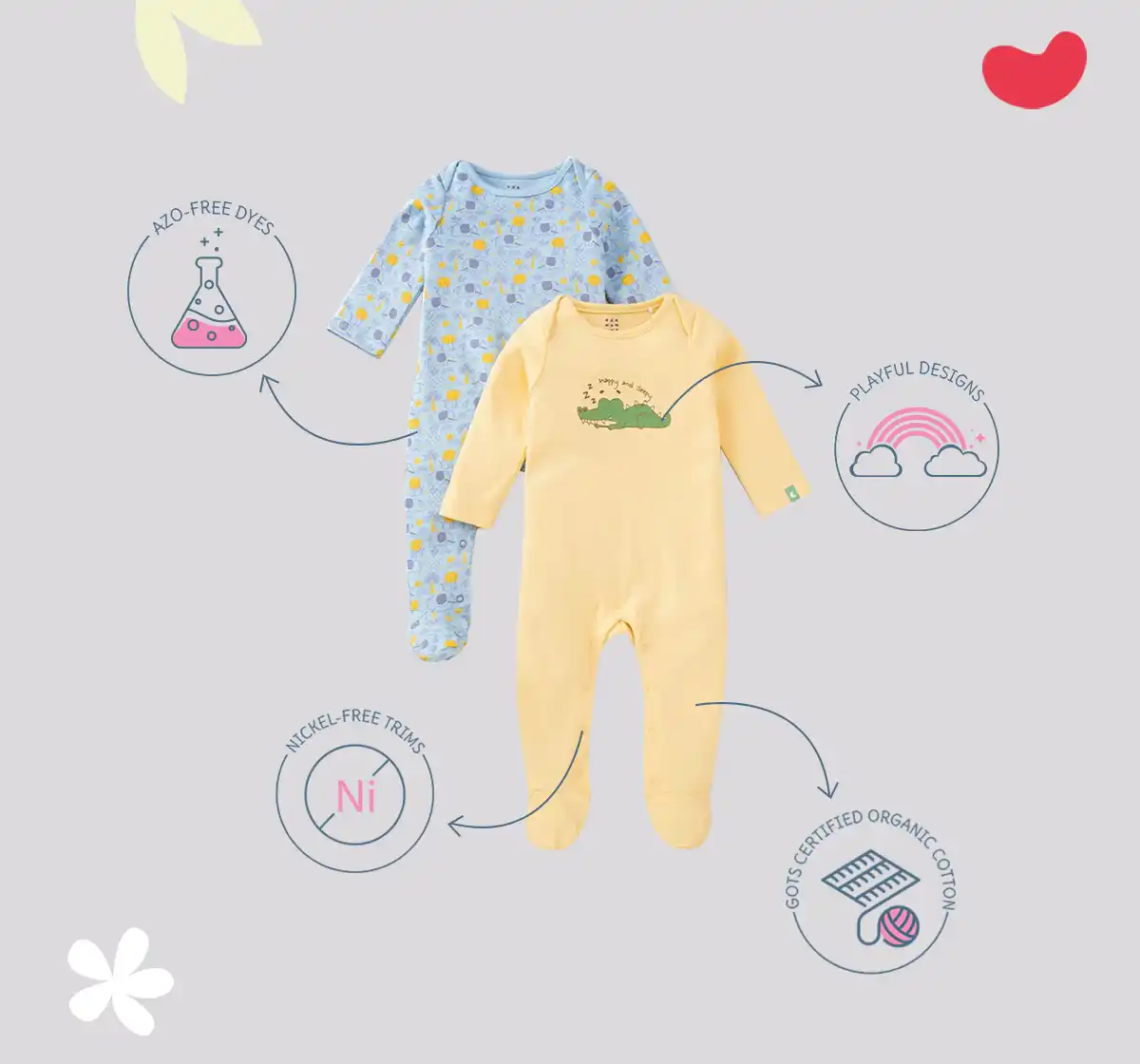 Infant Boys Printed 100% Cotton Sleepsuit Set - Multicolour (Pack of 2)