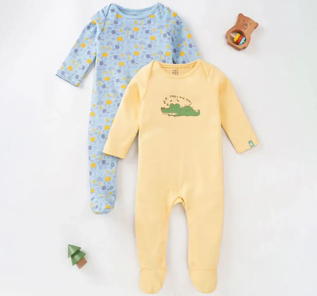 Infant Boys Printed 100% Cotton Sleepsuit Set - Multicolour (Pack of 2)