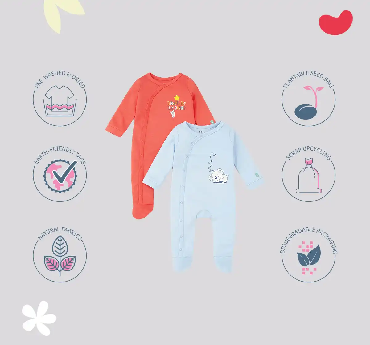 Infant Boys Printed 100% Cotton Sleepsuit Set - Multicolour (Pack of 2)