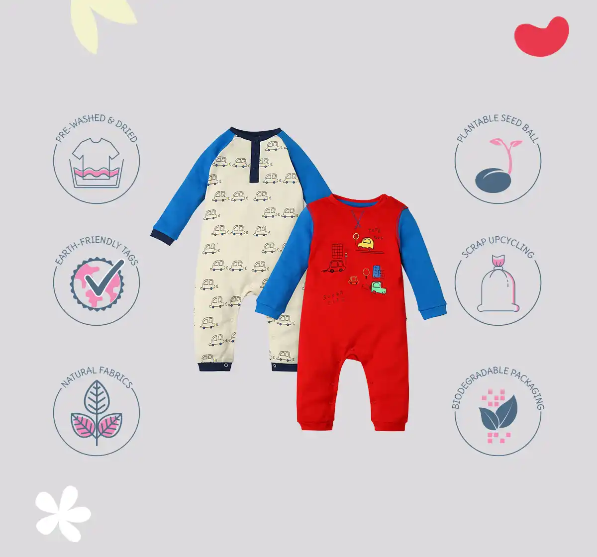 Infant Boys Printed 100% Cotton Romper - Multicolour (Pack of 2)