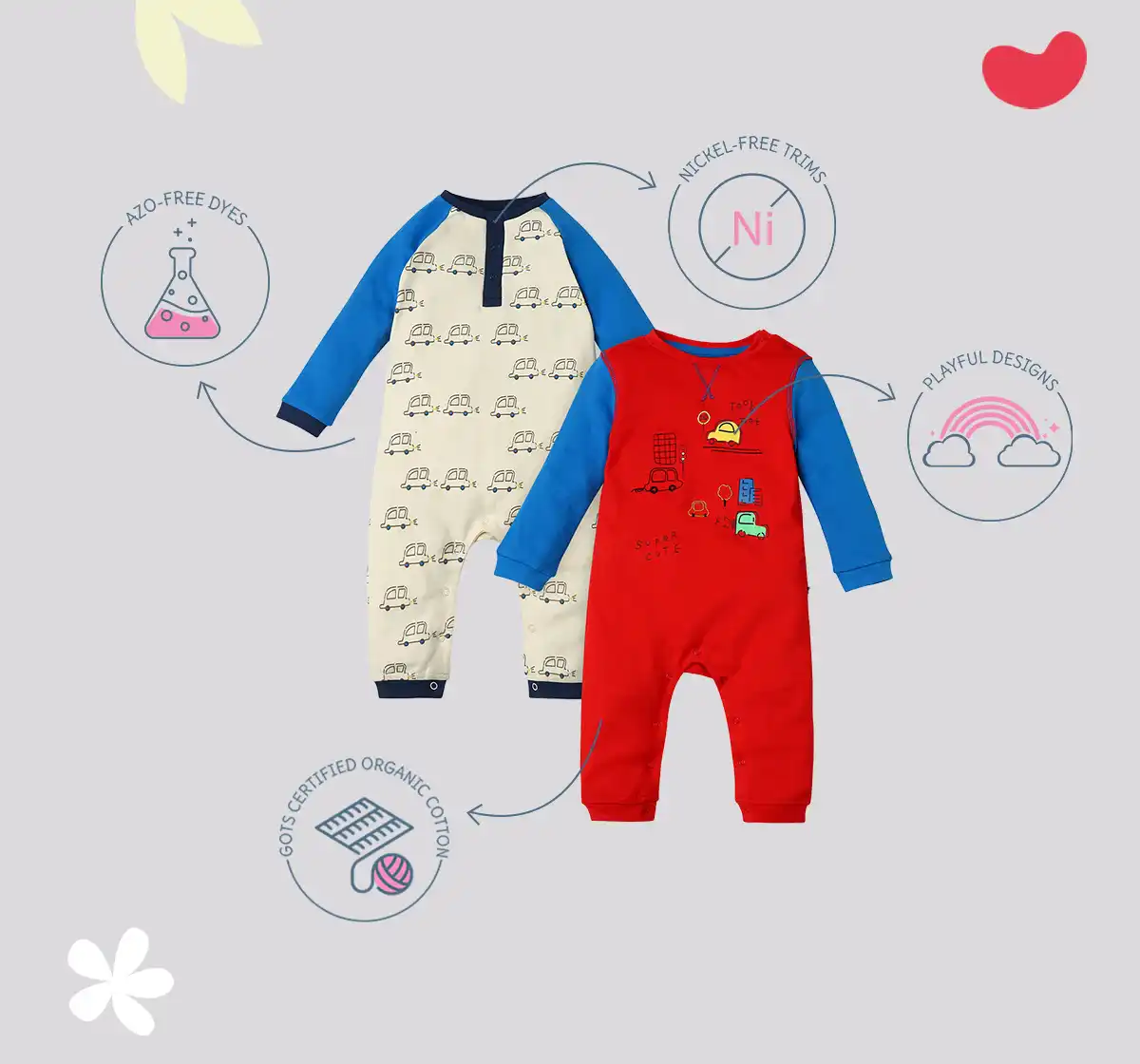 Infant Boys Printed 100% Cotton Romper - Multicolour (Pack of 2)