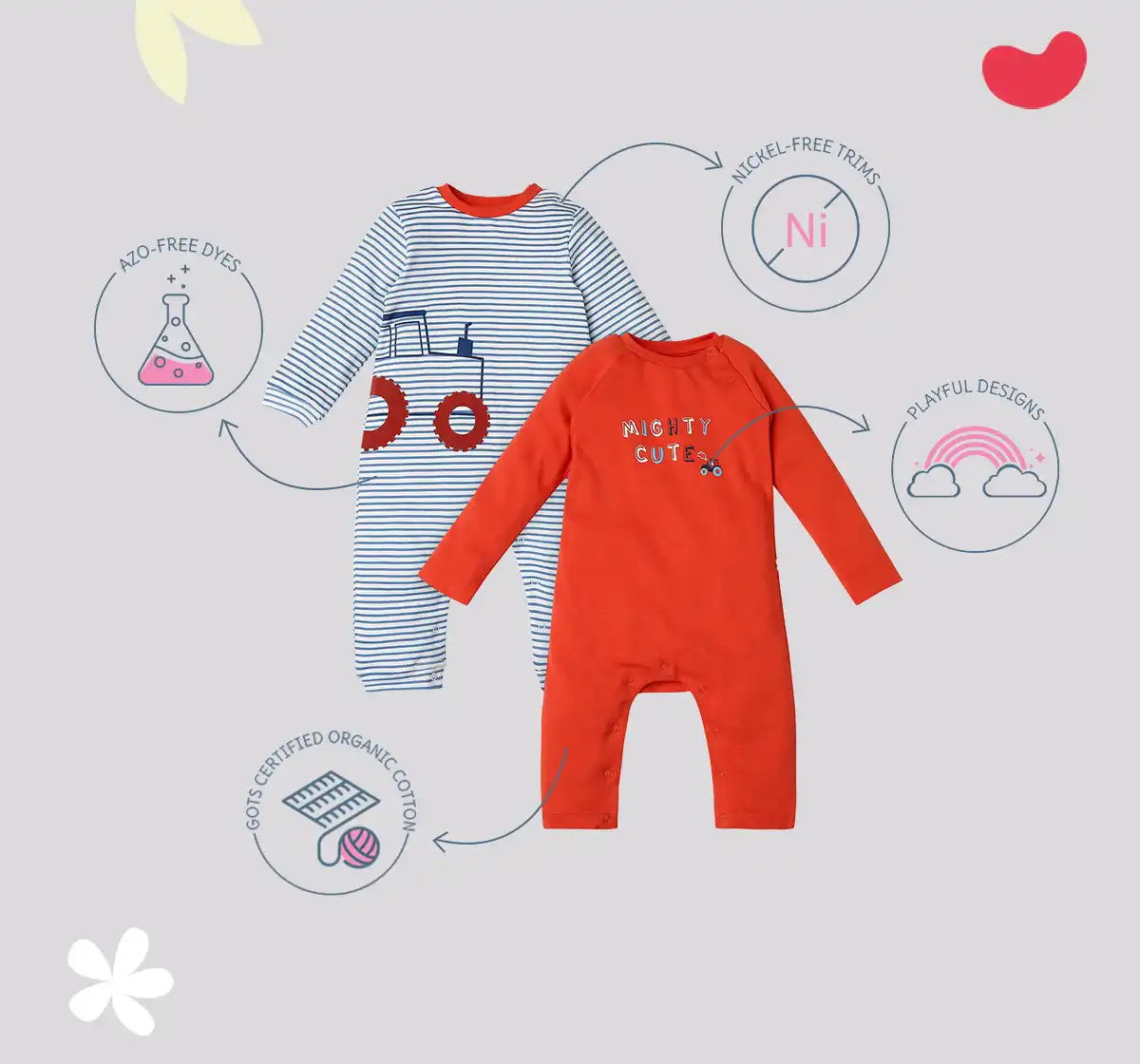 Infant Boys Printed 100% Cotton Romper - Multicolour (Pack of 2)