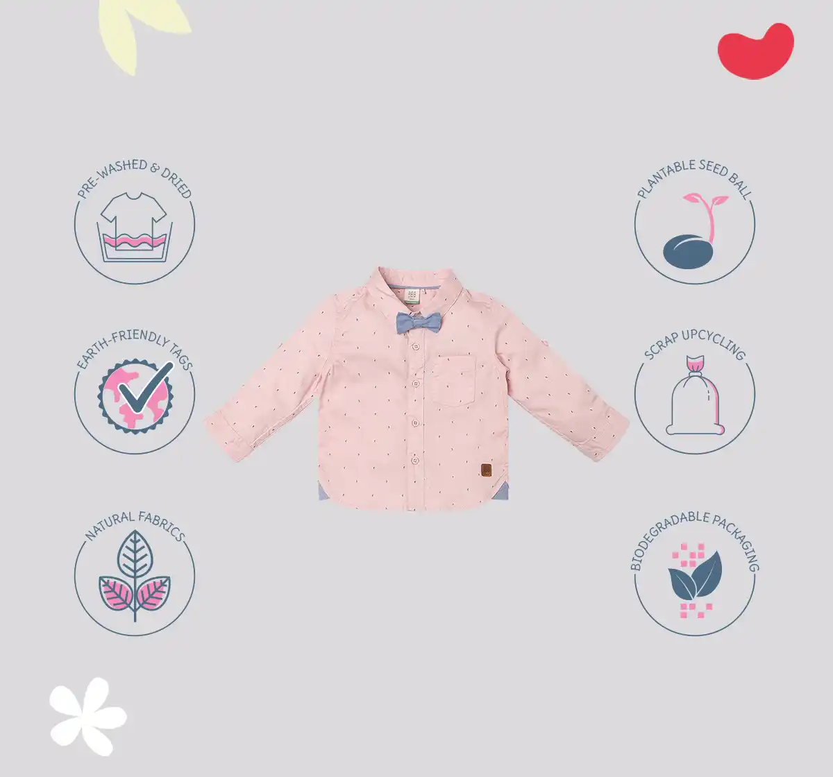 Infant Boys Printed 100% Cotton Partywear Shirt - Pink