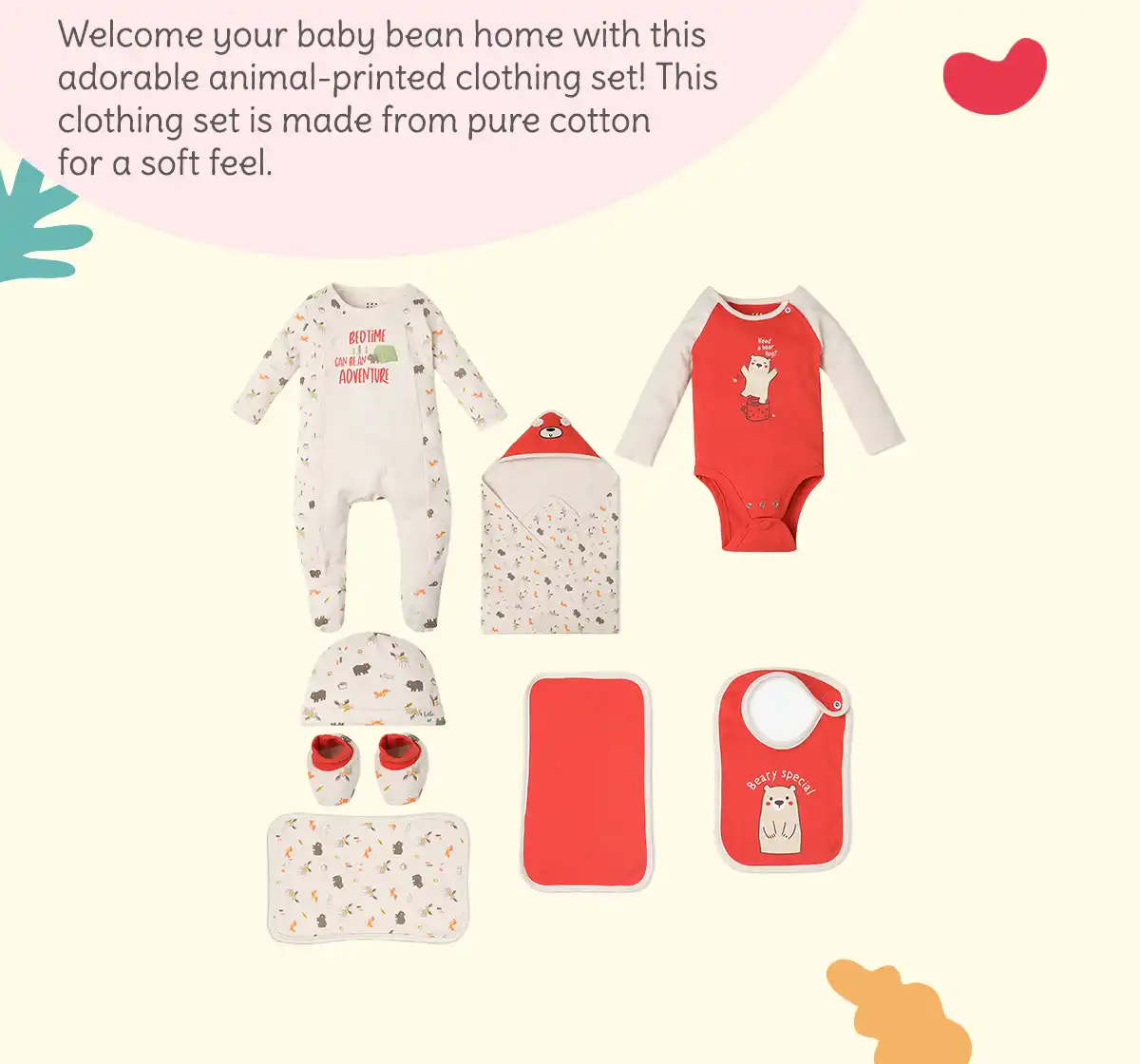 Infant Boys’ Animal Printed 100% Cotton Clothing Gift Set - Multicolour