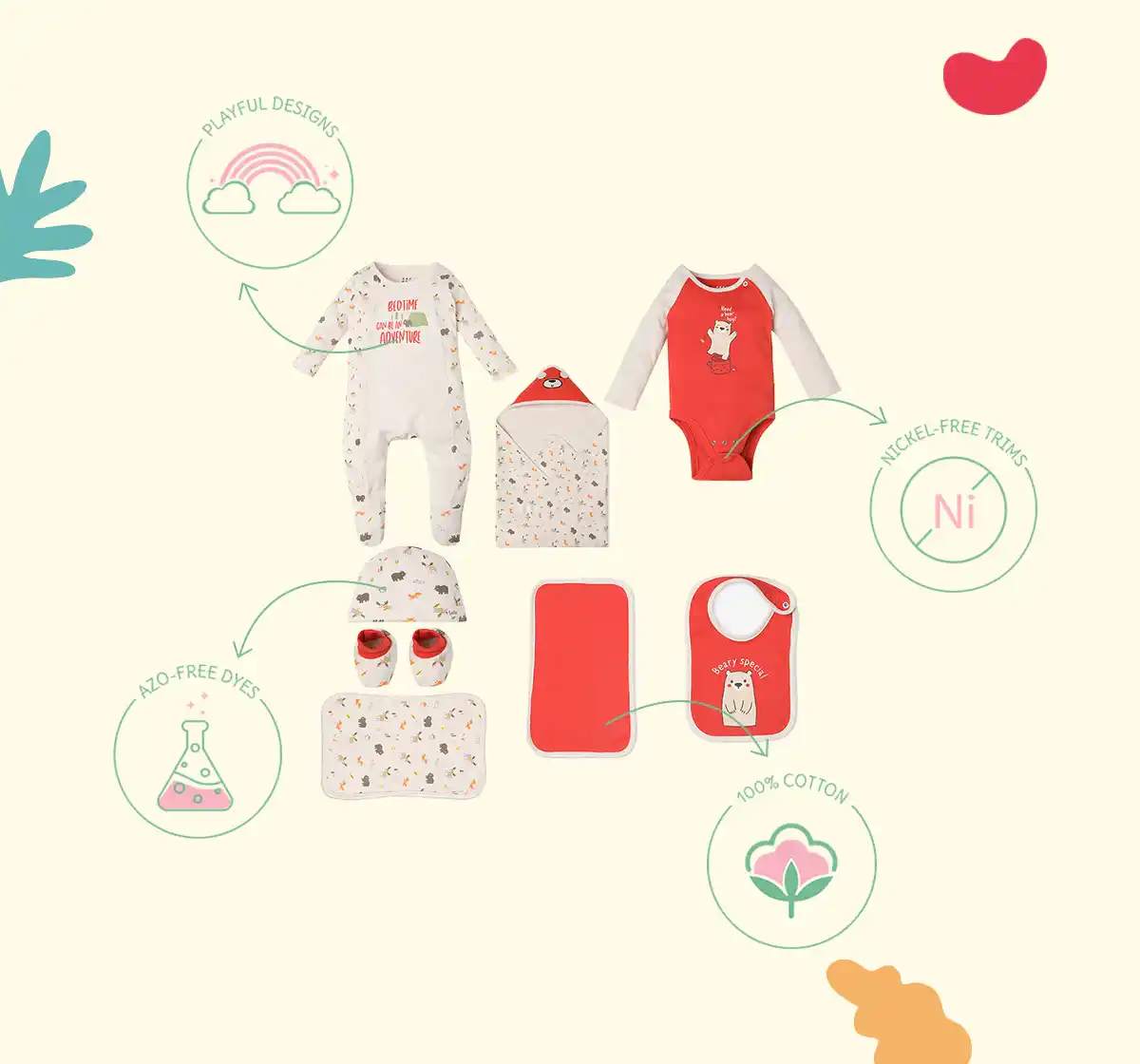 Infant Boys’ Animal Printed 100% Cotton Clothing Gift Set - Multicolour