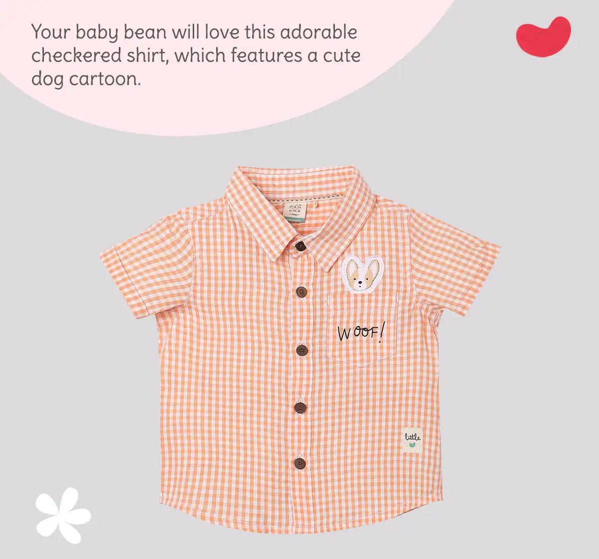 Infant Boys Checkered 100% Cotton Shirt - Orange