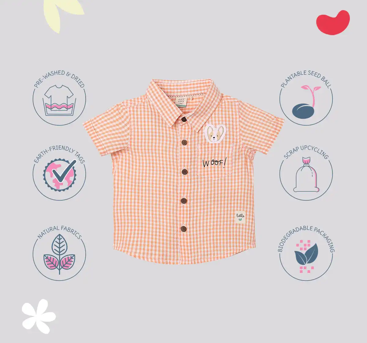 Infant Boys Checkered 100% Cotton Shirt - Orange