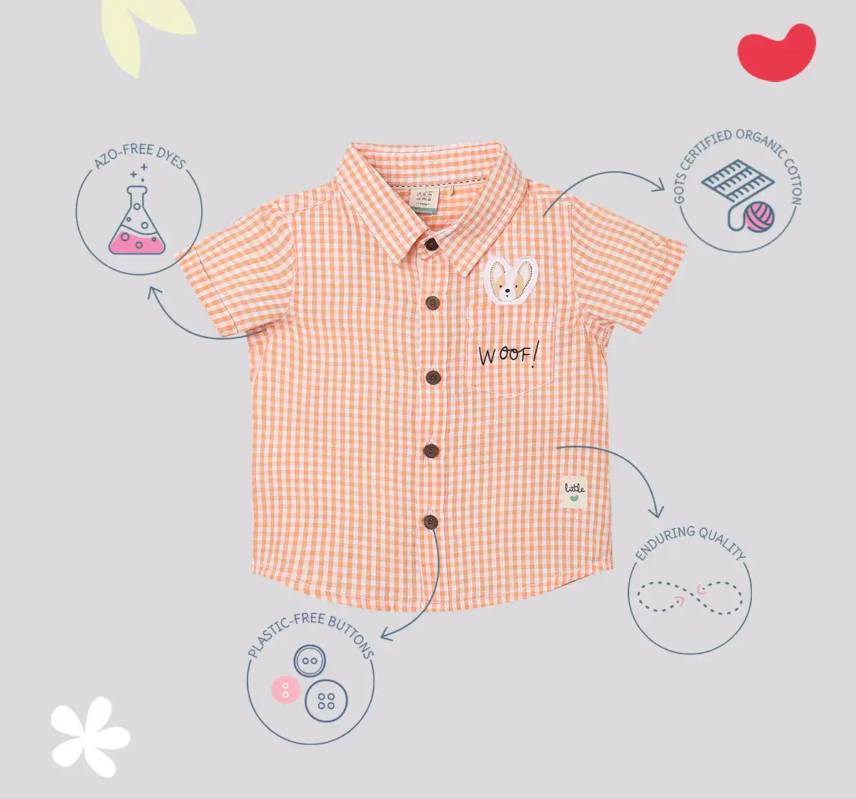 Infant Boys Checkered 100% Cotton Shirt - Orange