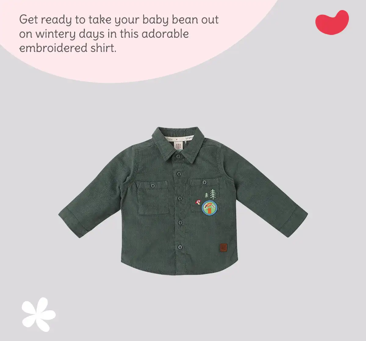 Infant Boys Embroidered 100% Cotton Shirt - Olive