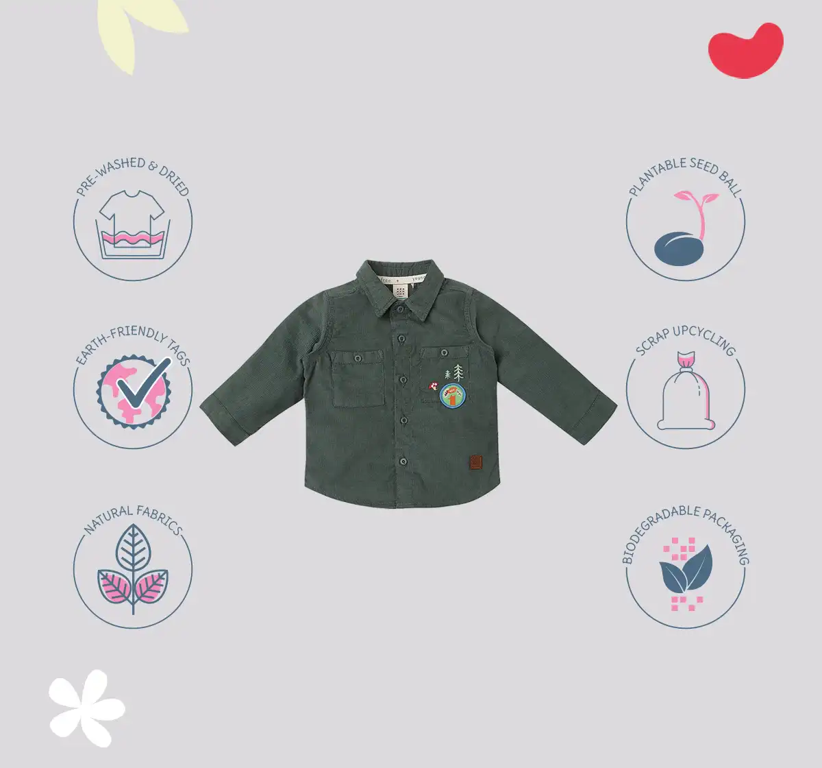 Infant Boys Embroidered 100% Cotton Shirt - Olive