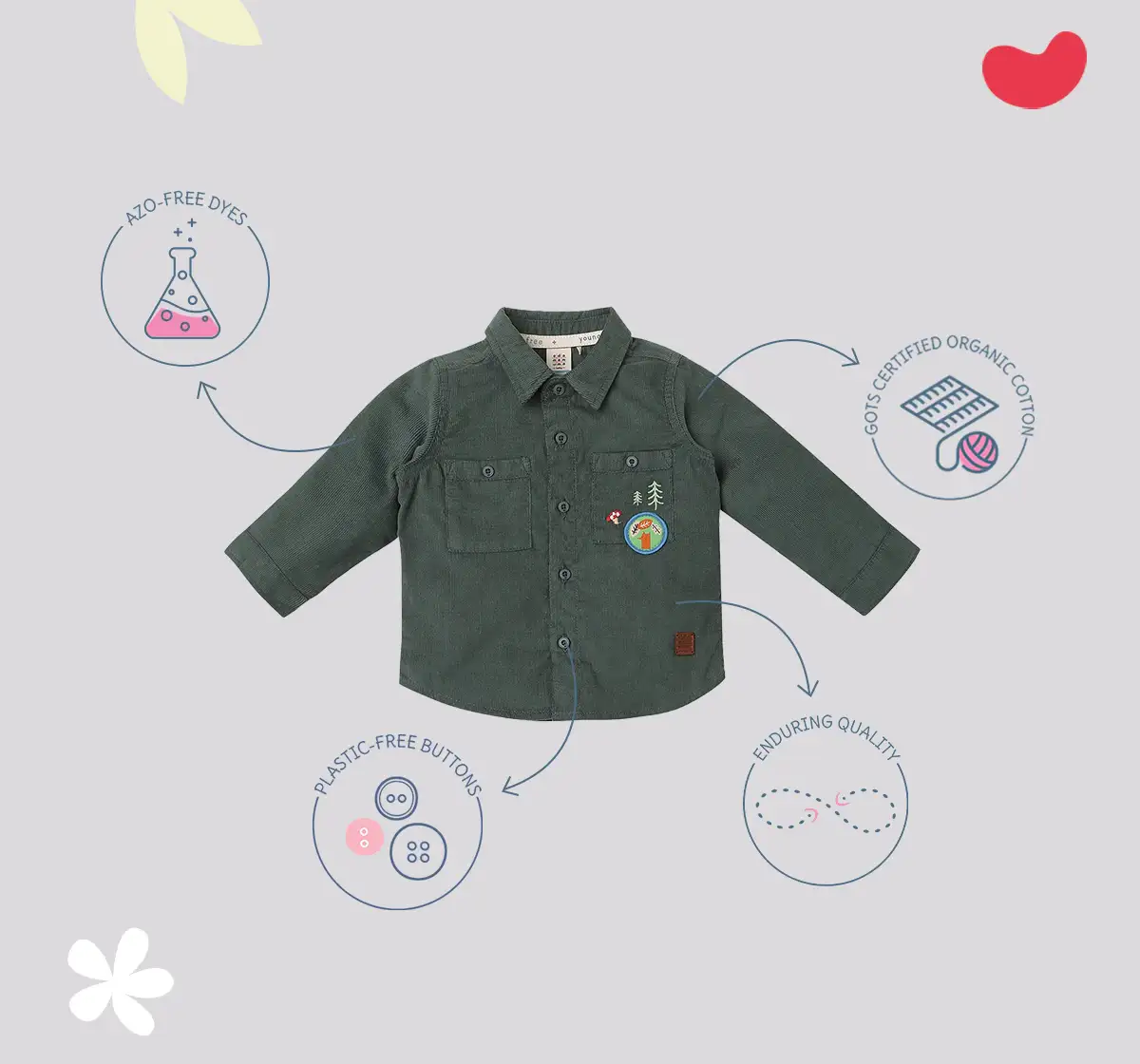 Infant Boys Embroidered 100% Cotton Shirt - Olive