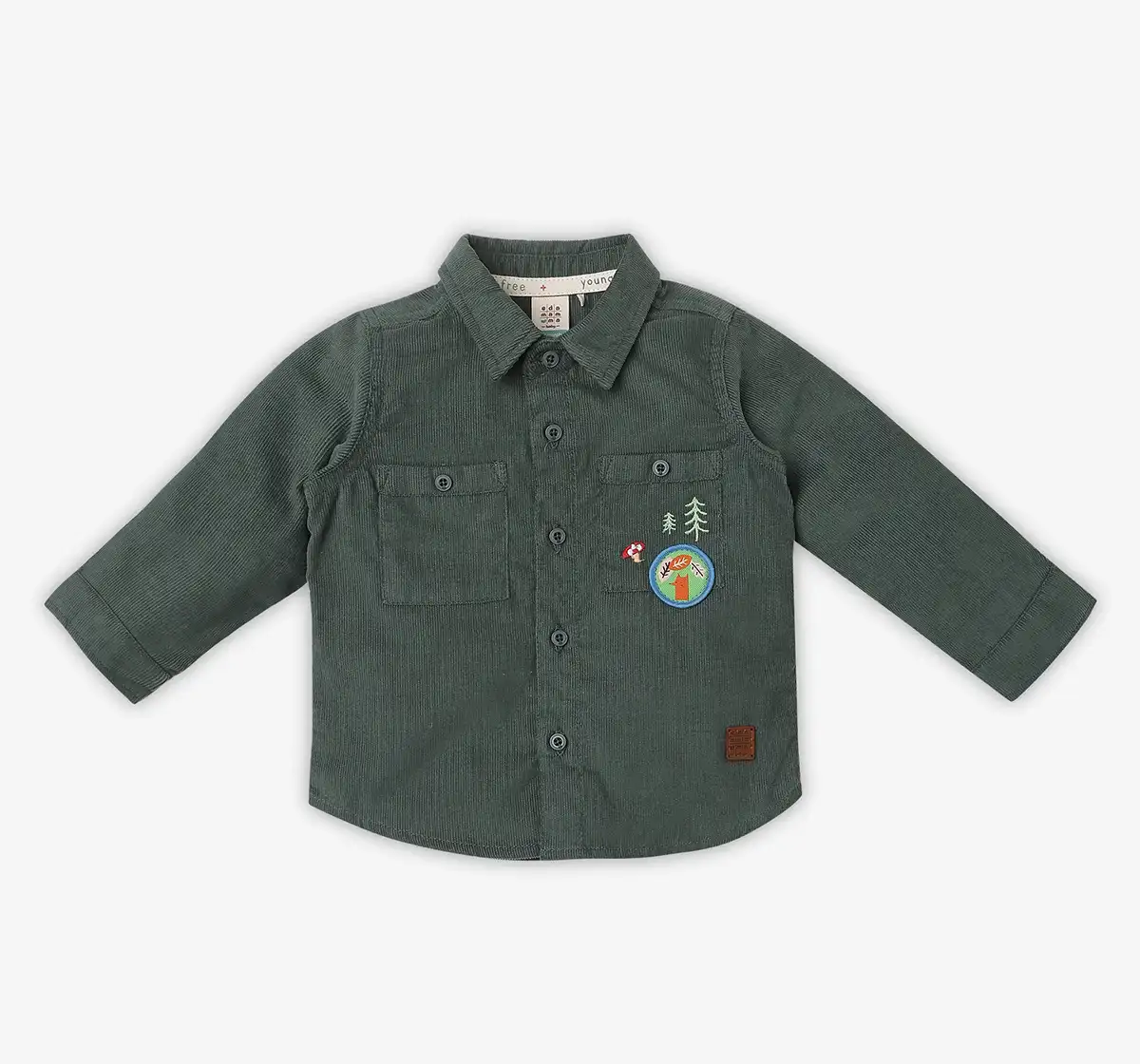 Infant Boys Embroidered 100% Cotton Shirt - Olive