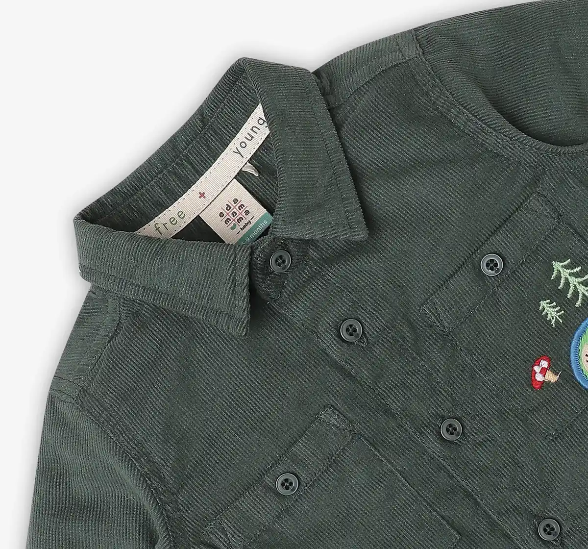 Infant Boys Embroidered 100% Cotton Shirt - Olive