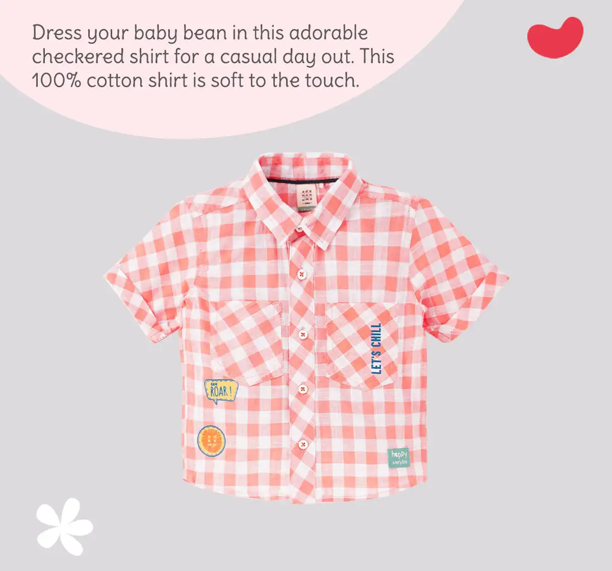 Infant Boys Checkered 100% Cotton Shirt - Peach