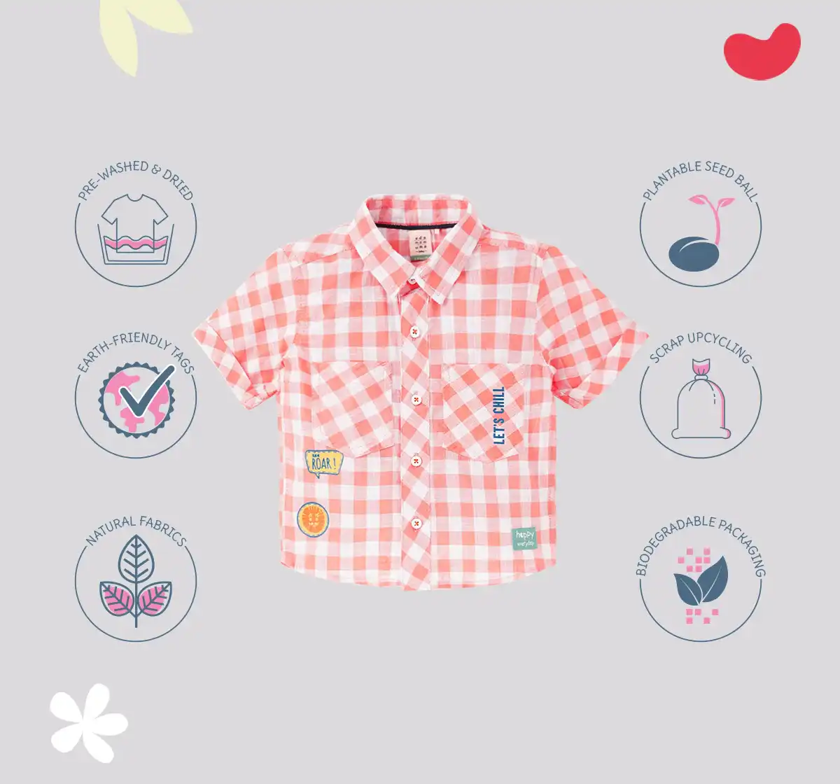 Infant Boys Checkered 100% Cotton Shirt - Peach