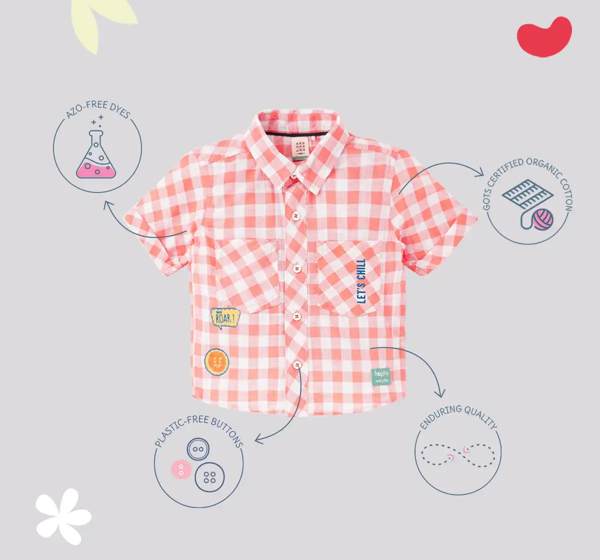 Infant Boys Checkered 100% Cotton Shirt - Peach