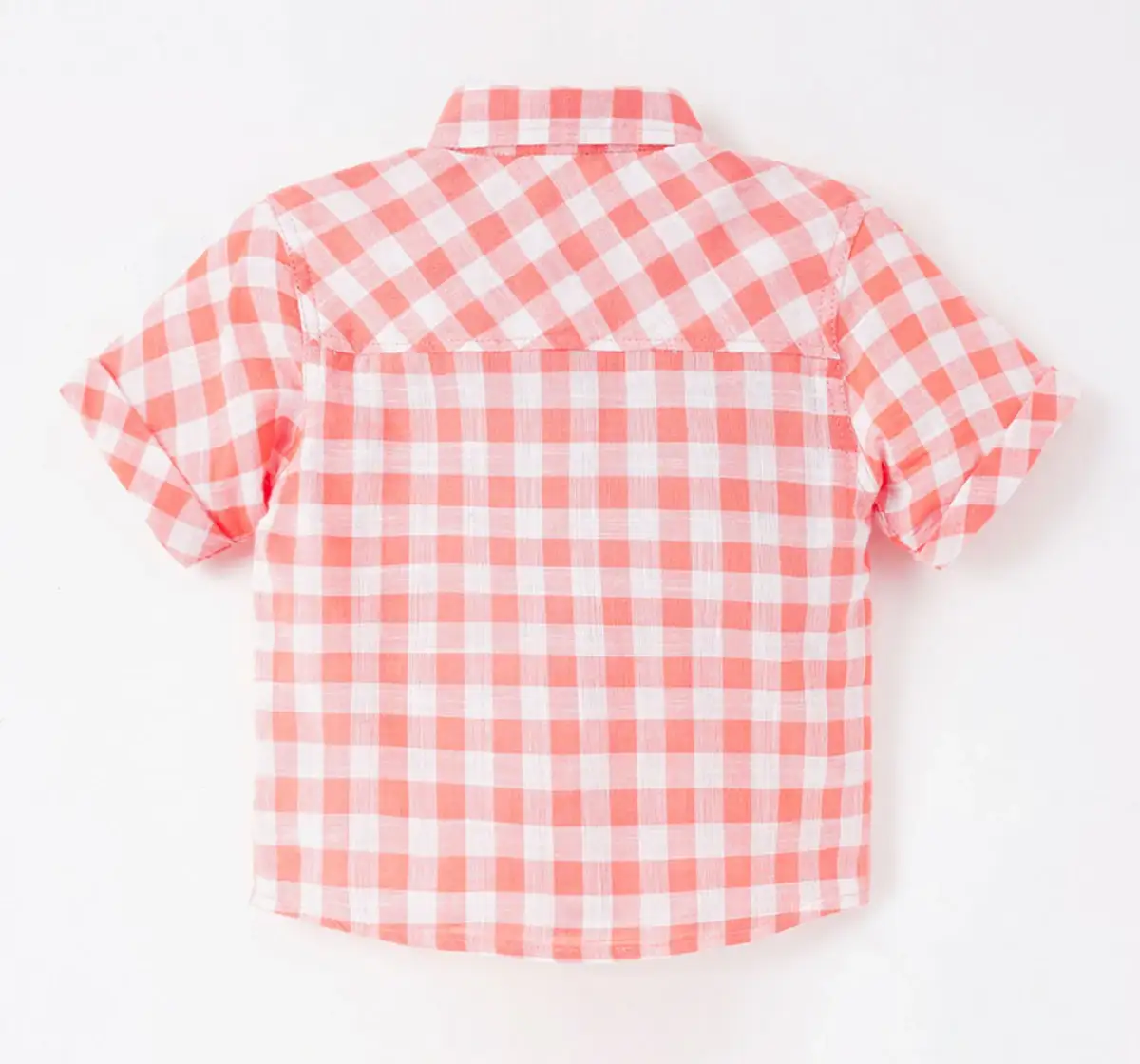 Infant Boys Checkered 100% Cotton Shirt - Peach
