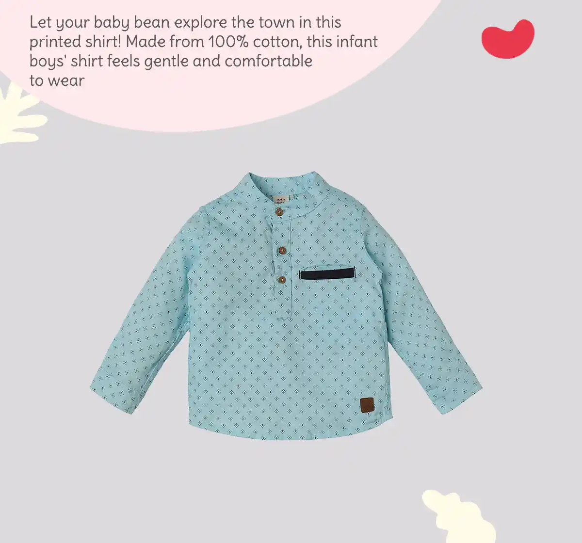 Infant Boys' Printed 100% Cotton Shirt - Blue