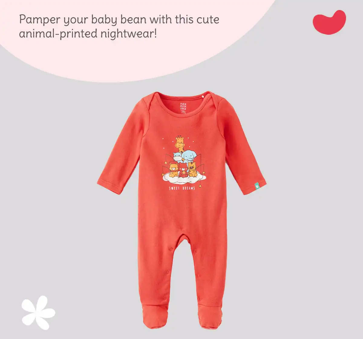 Infant Boys Printed 100% Cotton Sleepsuit - Orange