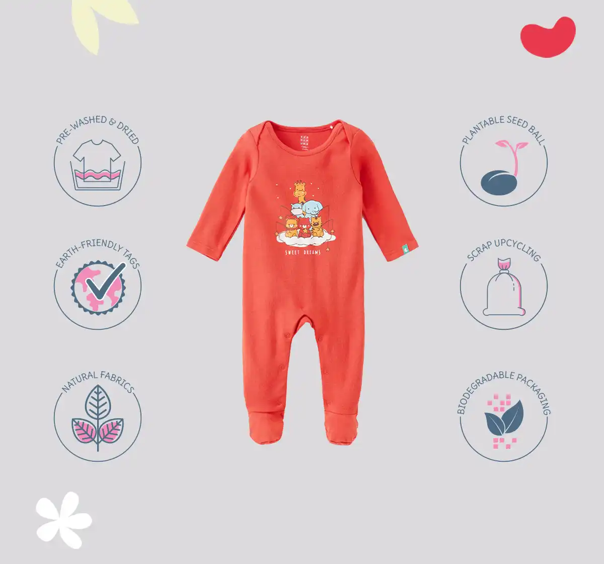 Infant Boys Printed 100% Cotton Sleepsuit - Orange