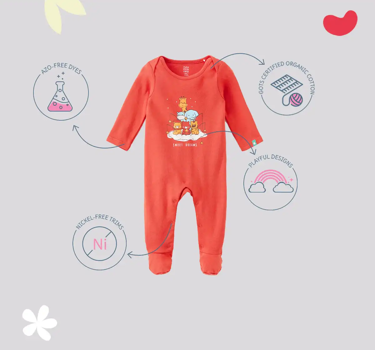 Infant Boys Printed 100% Cotton Sleepsuit - Orange
