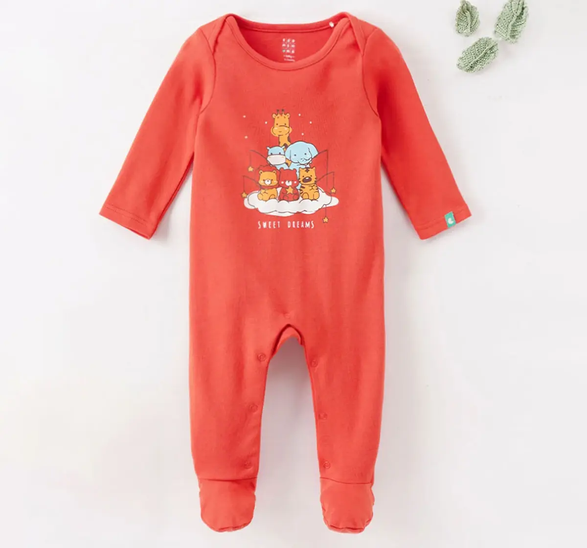 Infant Boys Printed 100% Cotton Sleepsuit - Orange
