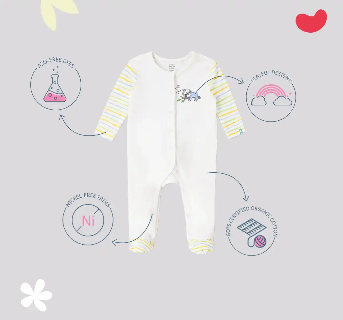 Infant Boys Printed 100% Cotton Sleepsuit - White