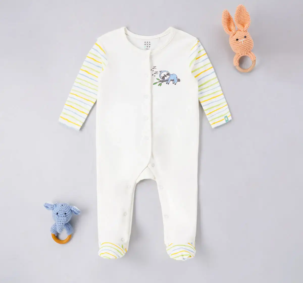 Infant Boys Printed 100% Cotton Sleepsuit - White