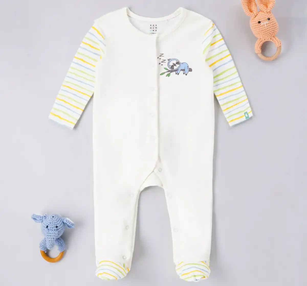 Infant Boys Printed 100% Cotton Sleepsuit - White