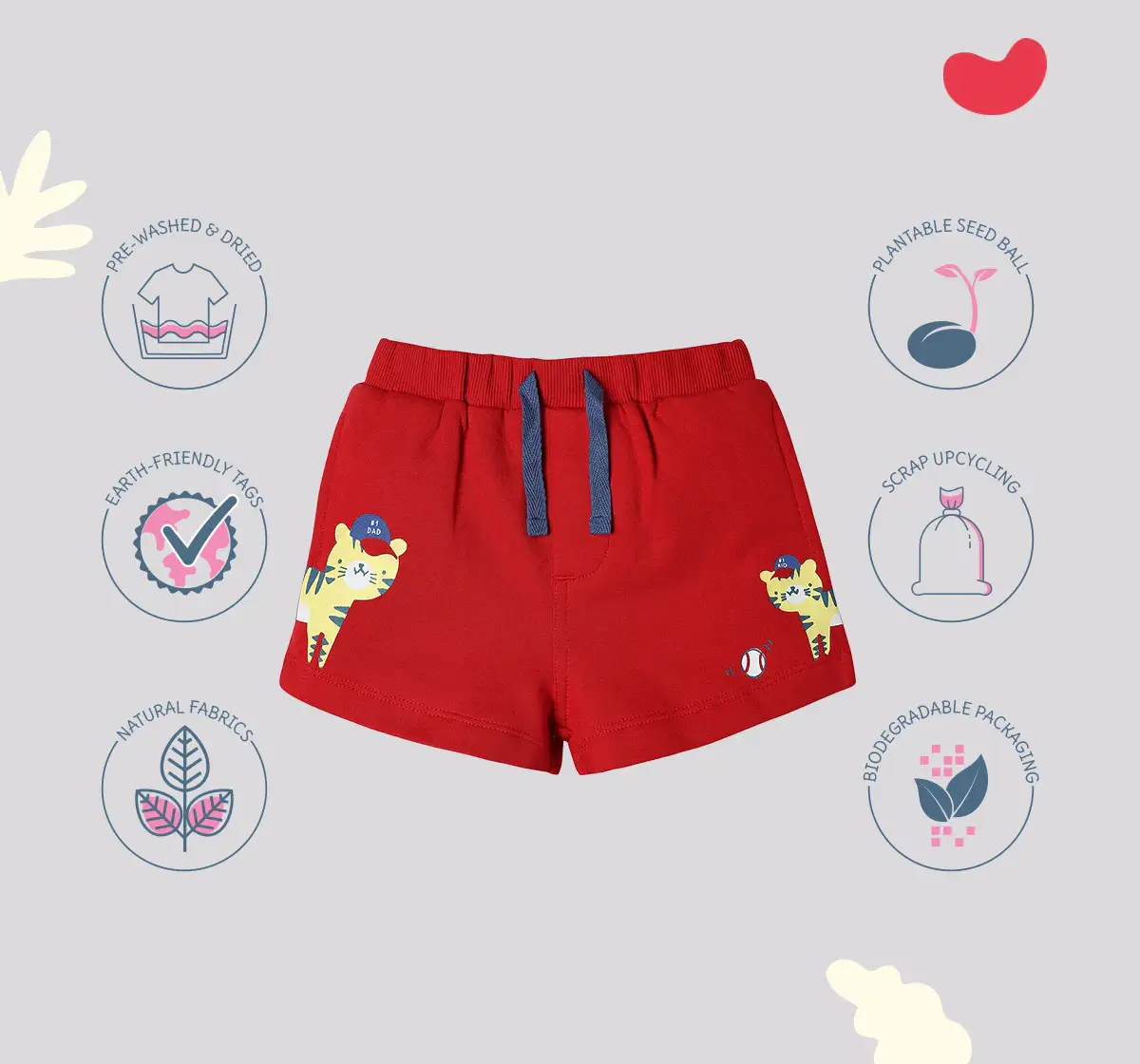 Infant Boys’ Printed 100% Cotton Shorts – Red
