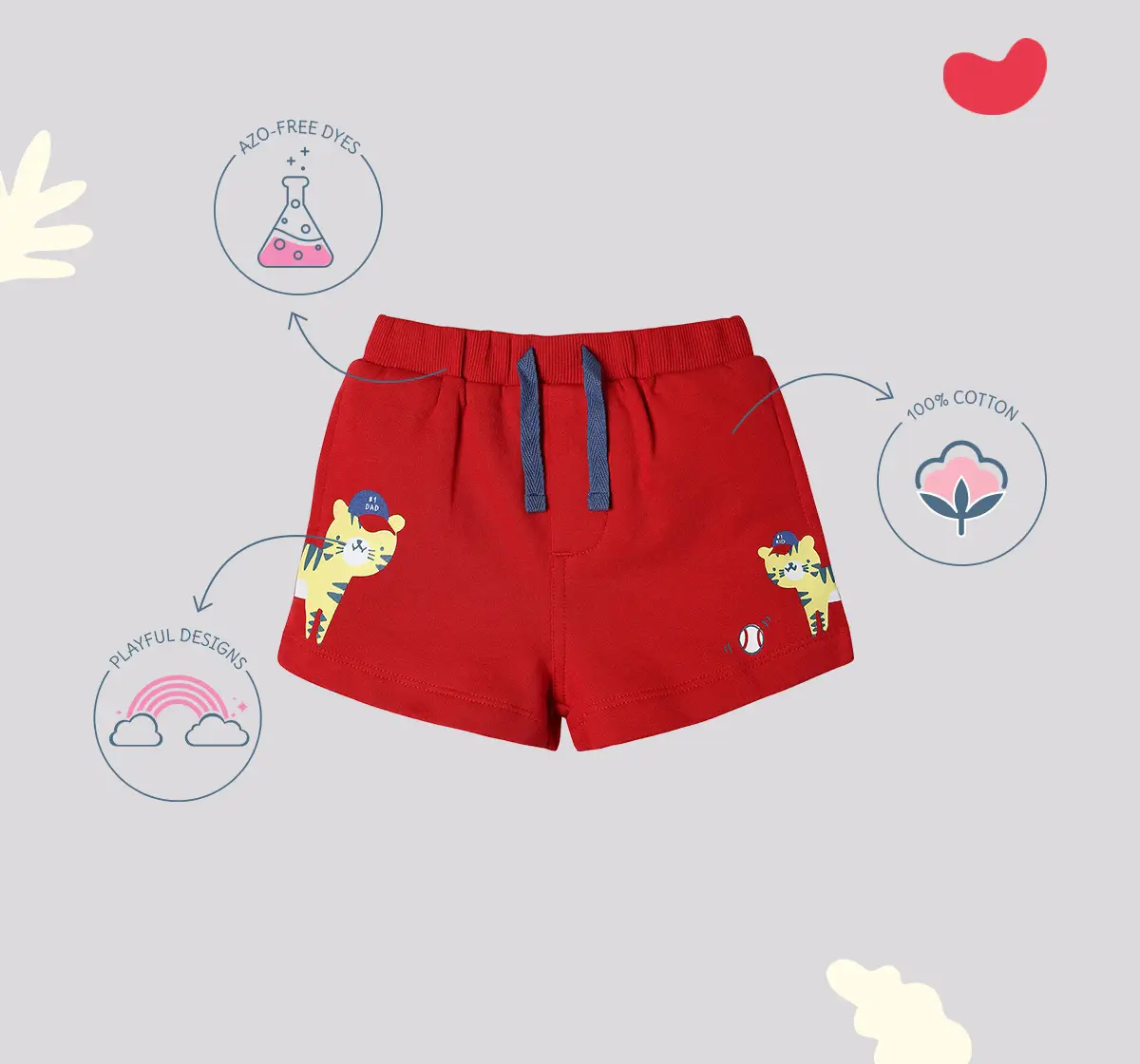 Infant Boys’ Printed 100% Cotton Shorts – Red