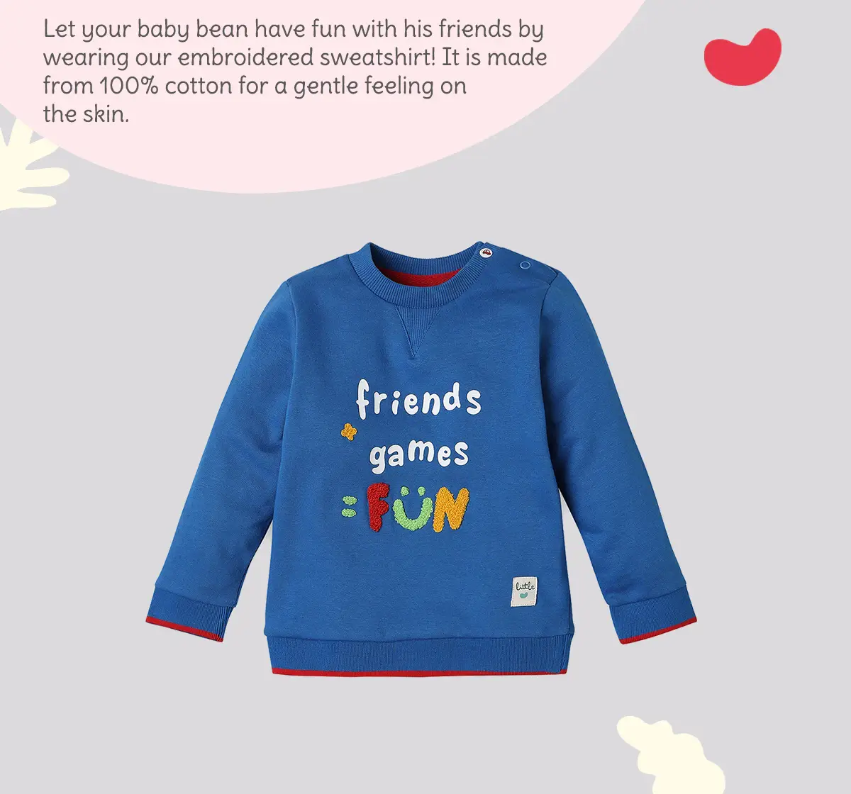 Infant Boys' Embroidered 100% Cotton Sweatshirt - Blue