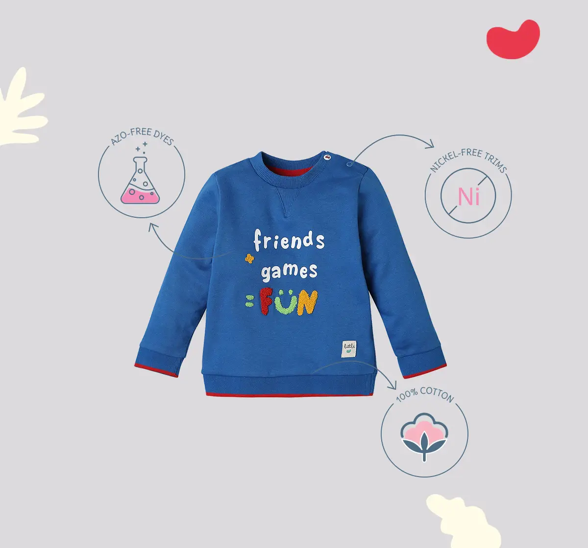 Infant Boys' Embroidered 100% Cotton Sweatshirt - Blue