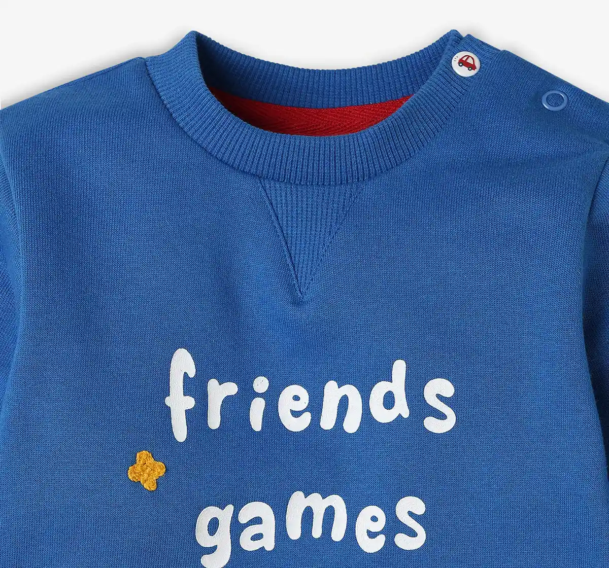 Infant Boys' Embroidered 100% Cotton Sweatshirt - Blue
