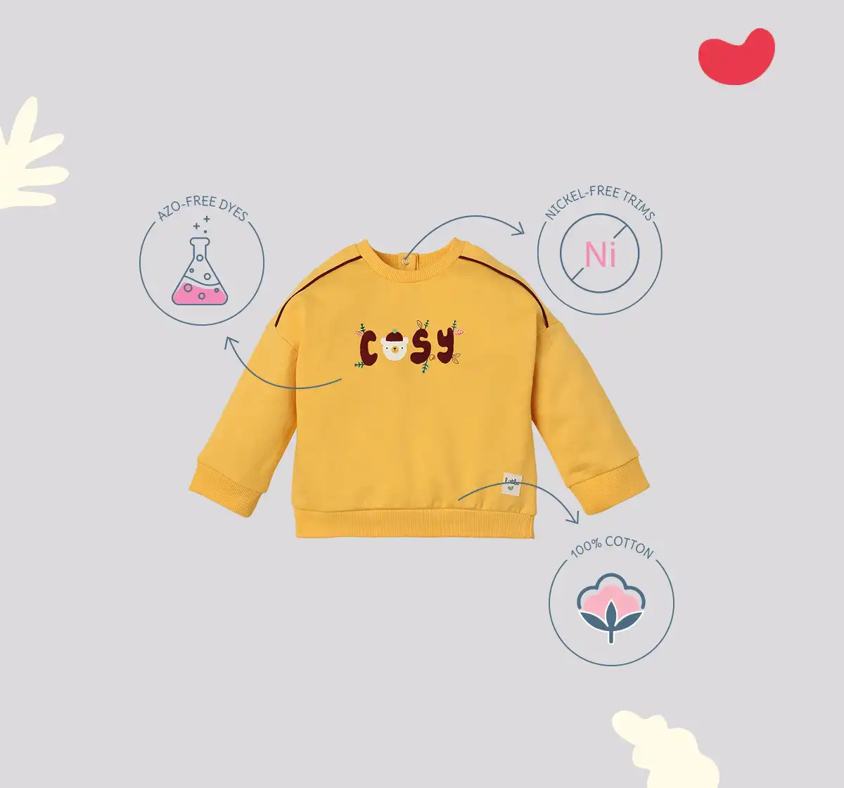 Infant Boys' Embroidered 100% Cotton Sweatshirt - Yellow