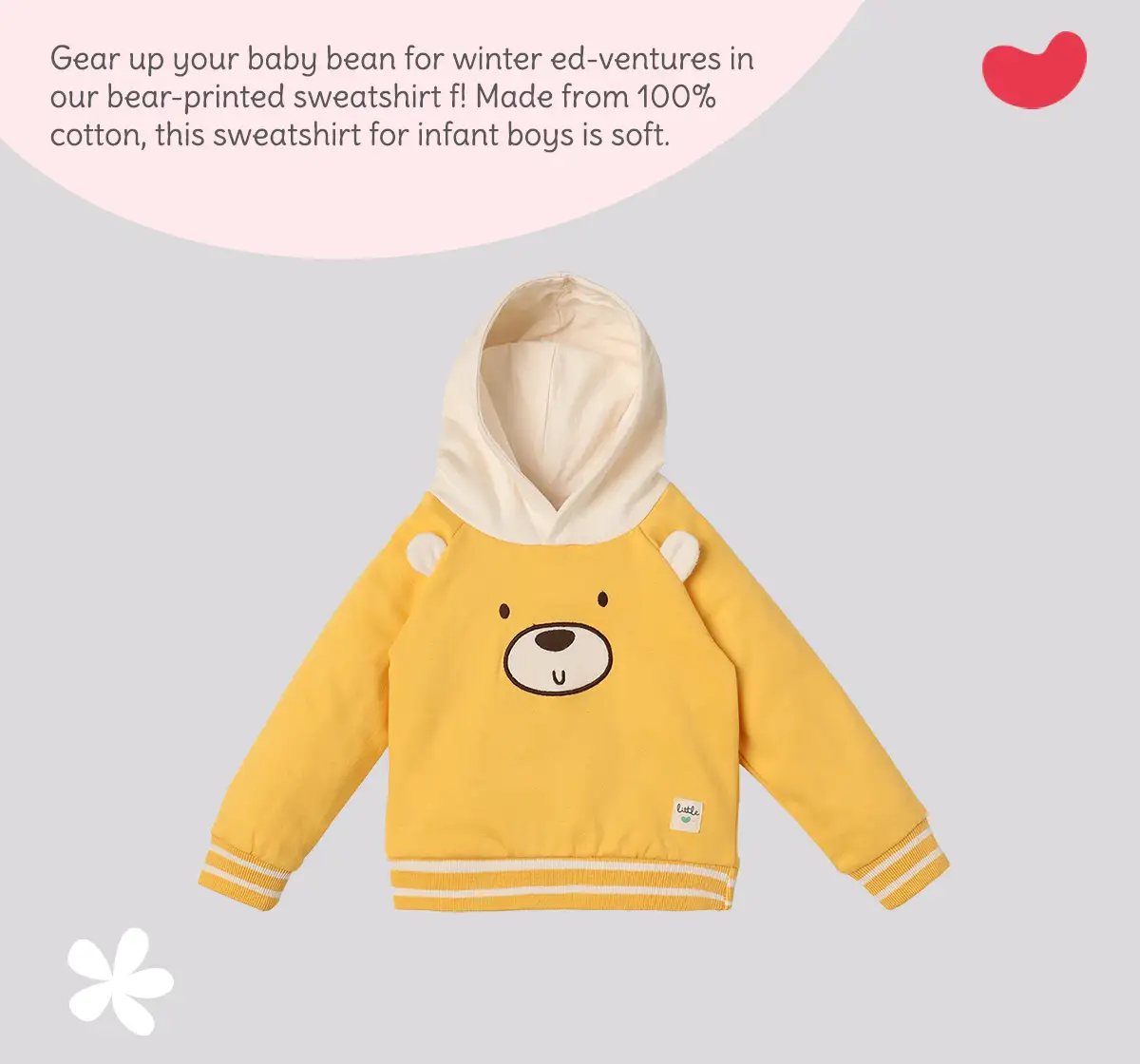 Infant Boys' Printed 100% Cotton Hooded Sweatshirt - Yellow