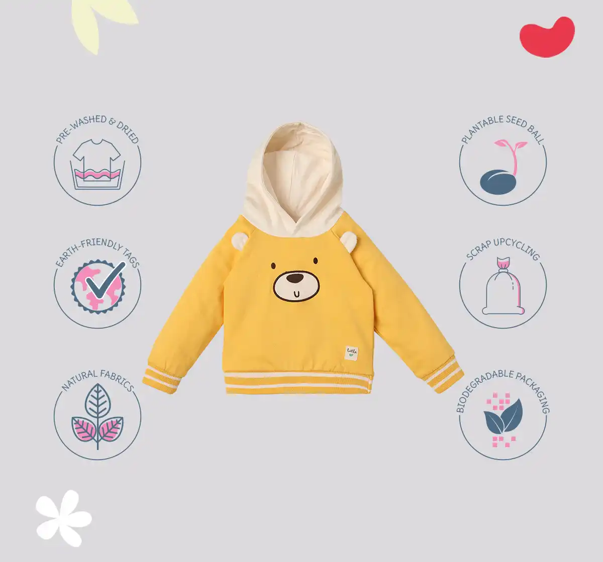 Infant Boys' Printed 100% Cotton Hooded Sweatshirt - Yellow