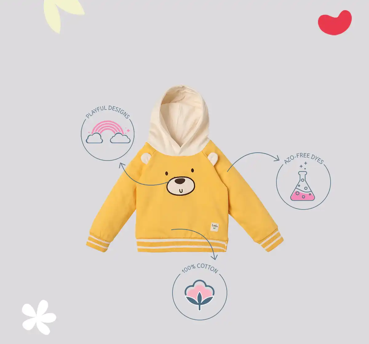 Infant Boys' Printed 100% Cotton Hooded Sweatshirt - Yellow