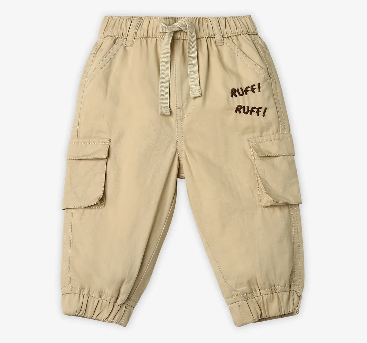 Infant Boys Embroidered 100% Cotton Cargos - Beige