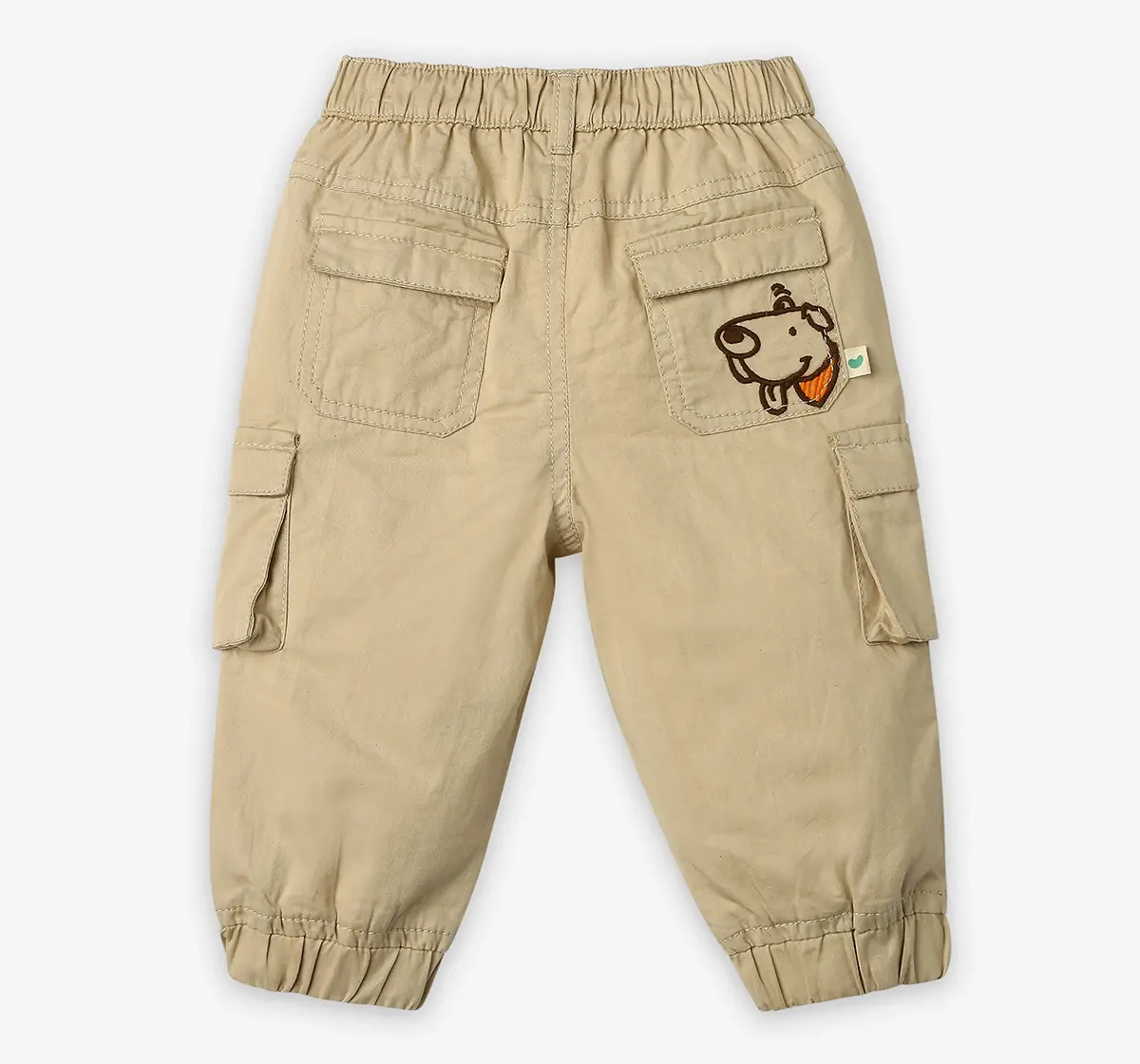 Infant Boys Embroidered 100% Cotton Cargos - Beige