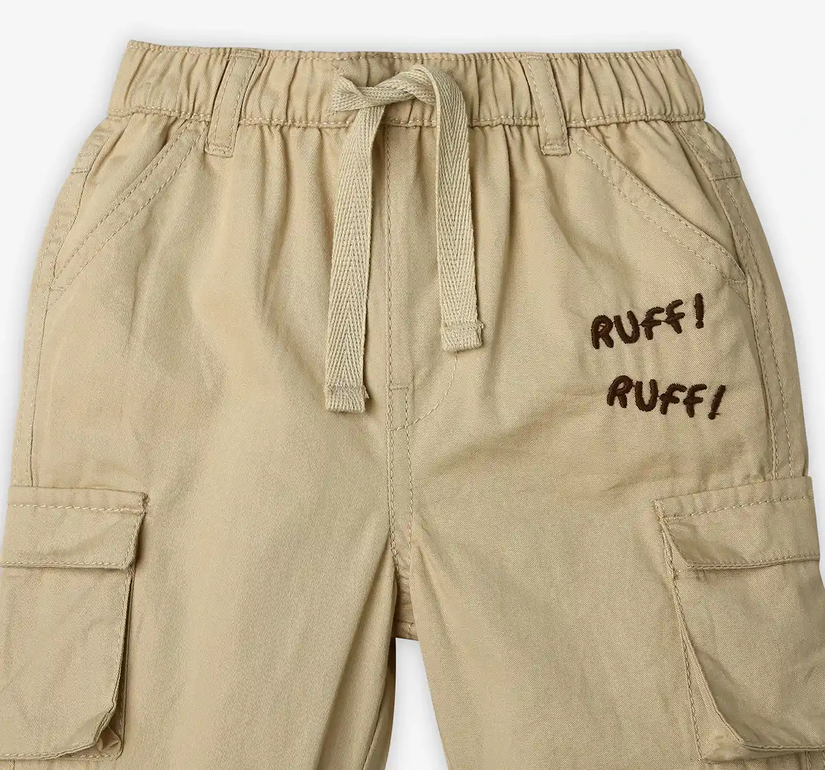 Infant Boys Embroidered 100% Cotton Cargos - Beige